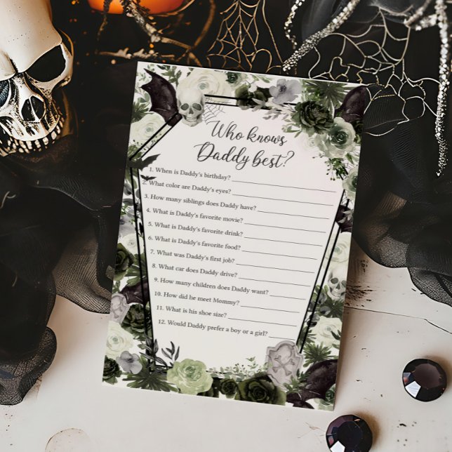 Floral Gothique Qui connaît Daddy Best Game (Floral Gothic Coffin Baby Shower Who knows Daddy Best Game)