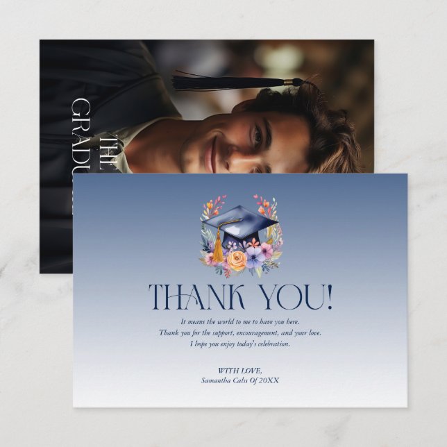 Floral Grad Casquette Carte de remerciements (Devant / Derrière)