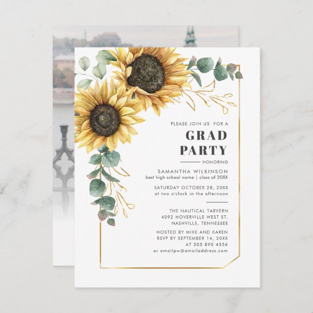 Floral Graduation 2025 Photo Party Invitation (Devant / Derrière)