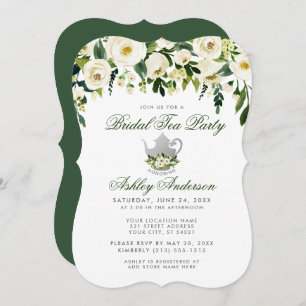 Floral Green Bridal Tea Party Argent Invitation GB