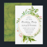 Floral Green Foliage Anniversaire Fête Invitation<br><div class="desc">Une élégante carte d'invitation à la fête d'anniversaire avec aquarelle feuillage vert sauvage avec fleurs roses. Pour une personnalisation plus avancée de cette conception,  veuillez cliquer sur le bouton "Personnaliser" ci-dessus ! Des articles correspondants sont également disponibles.</div>