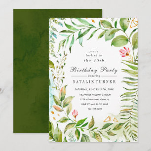 Floral Green Foliage Anniversaire Fête Invitation