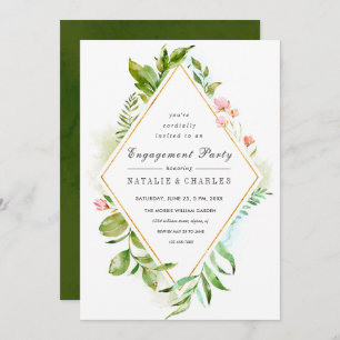 Floral Green Foliage Engagement Fête Invitation