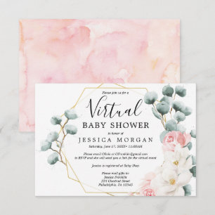 Floral Green Invitation Baby shower virtuel