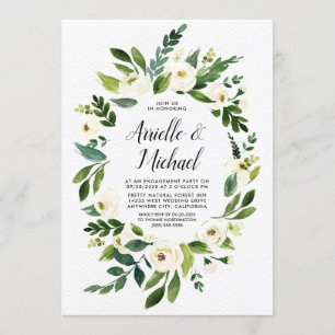 Floral Green Ivory Engagement Parties Invitations