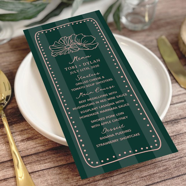 Floral Green Stripe Mariage tropical Menu (Créateur téléchargé)