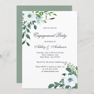 Floral Green Summer Engagement Party Invitation