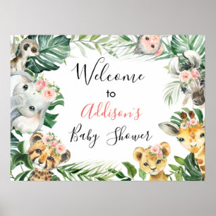 Floral Greenery Safari Baby shower Affiche de bien