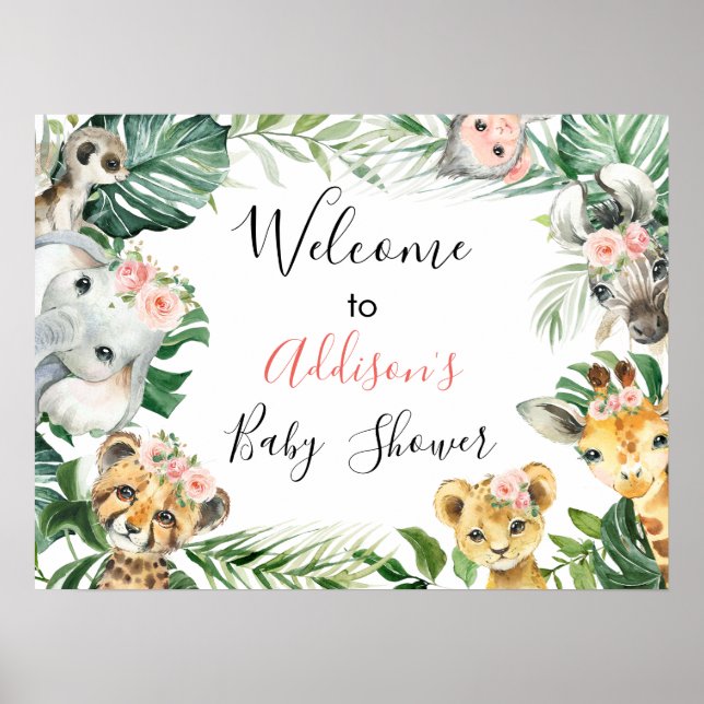 Floral Greenery Safari Baby shower Affiche de bien (Devant)