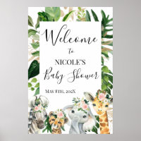 Floral Greenery Safari Baby shower Affiche de bien