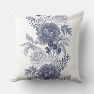 Floral gris bleu / Coussin plaid