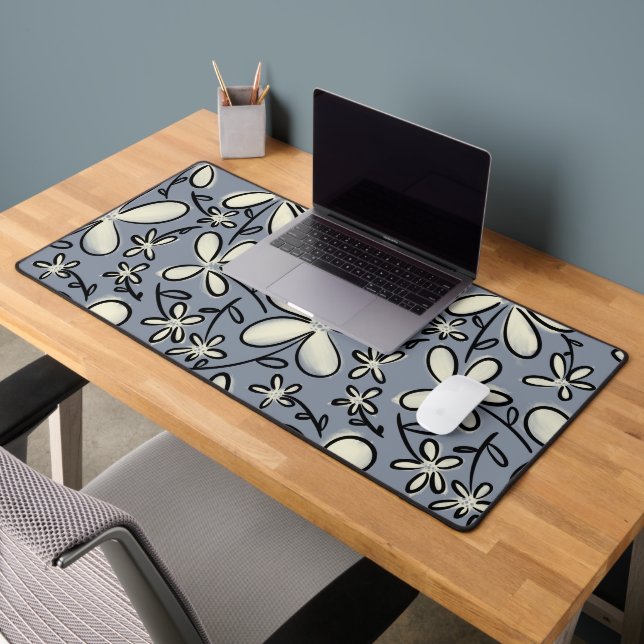 Floral Gris et motif de fleur de crème (Bureau 2)