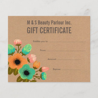 Floral Hair Beauté Salon Certificat cadeau Modèle