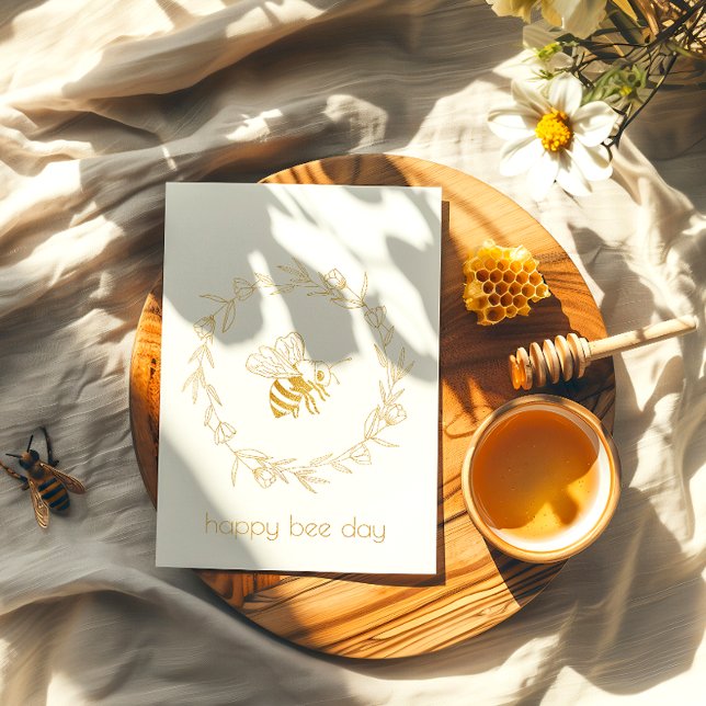 Floral Happy Bee Day Foil Carte d'anniversaire (Créateur téléchargé)