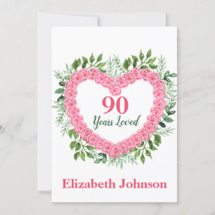 Floral Heart 90e carte d'anniversaire pour femmes