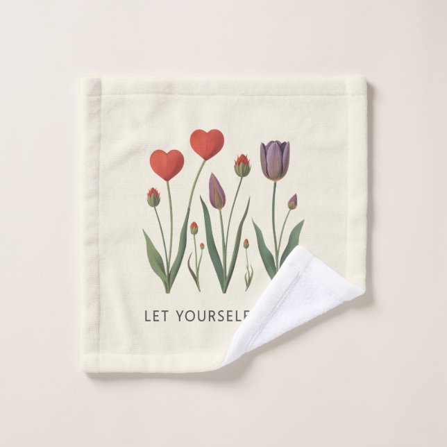 Floral Heart Tulips Let Yourself Grow Quote (Gant de toilette)