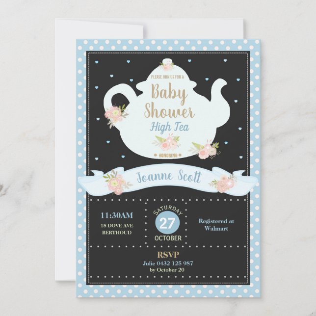 Floral High Tea Party Baby shower Invitation garço (Devant)