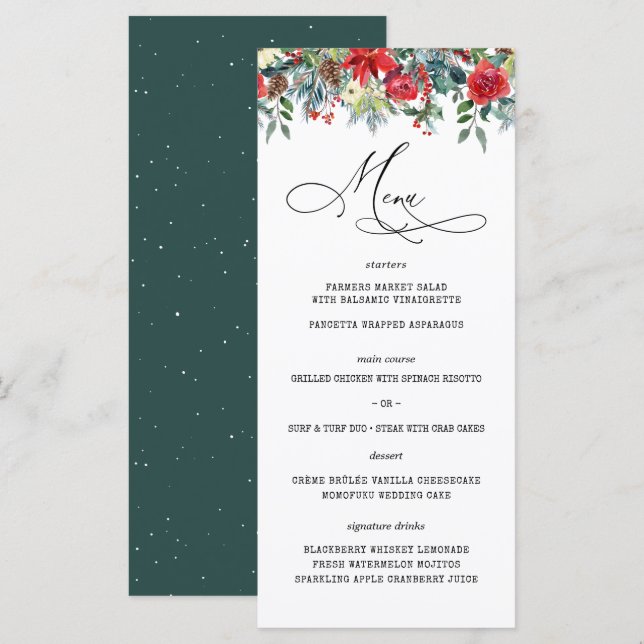 Floral hivernal rustique | Menu Mariage moderne (Devant / Derrière)