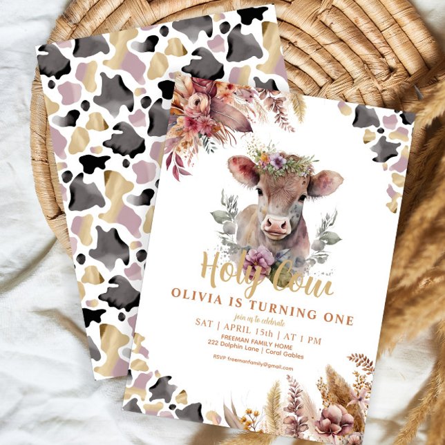 Floral Holy Cow First Birthday Girl Invitation (Créateur téléchargé)