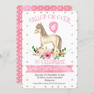 Floral Horse Anniversaire Fête Invitation