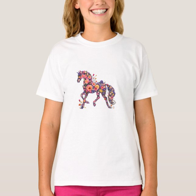 Floral Horse Flower Art T-Shirt (Devant)