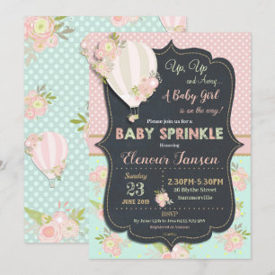 Floral Hot Air Balloon Baby shower Invitation Girl