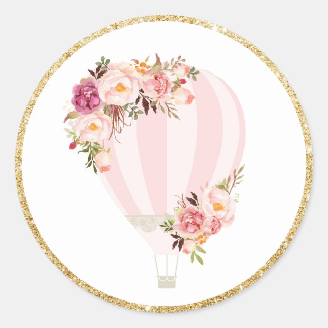 Floral Hot Air Balloon Favoriser Sticker Étiquette (Devant)