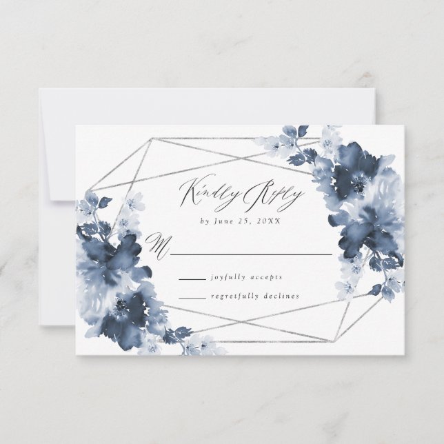 Floral Indigo Abstrait | Carte RSVP de mariage (Devant)