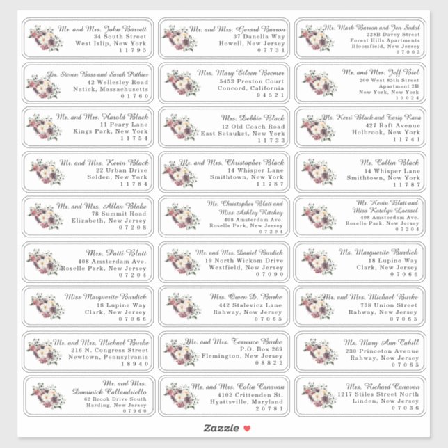 Floral individuel Mariage Étiquettes de adresse in (Feuille)