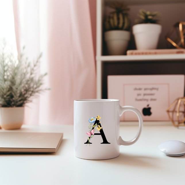 Floral Initial Monogram A Mug (Créateur téléchargé)