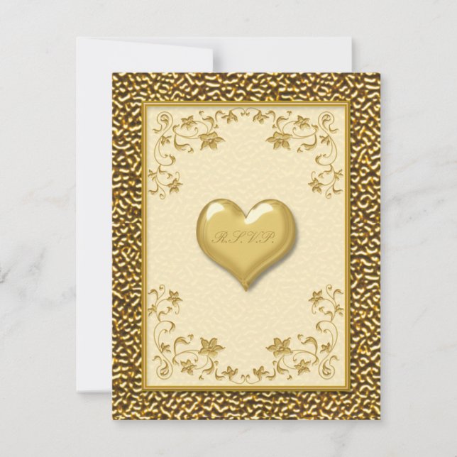 Floral ivoire avec carte RSVP Gold Heart (Devant)