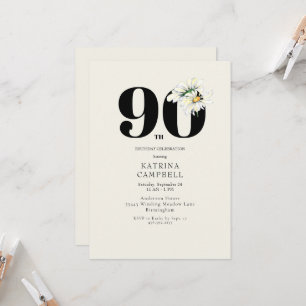 Floral jaune 90e anniversaire de fête Invitation