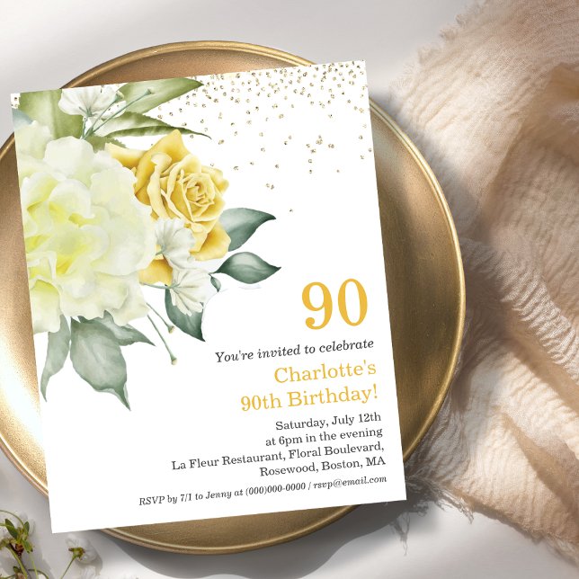 Floral jaune 90e Budget Invitation d'anniversaire (Créateur téléchargé)