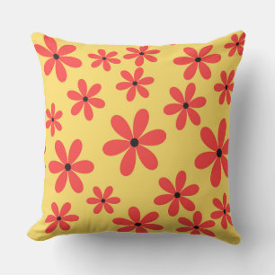 Floral Jaune Coussin décoratif - Fleurs rouges