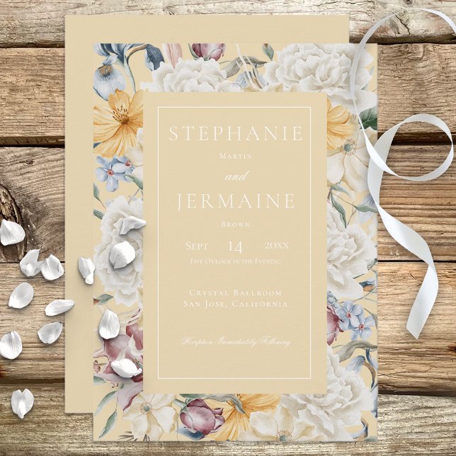 Floral jaune et blanc sur invitation jaune (Créateur téléchargé)