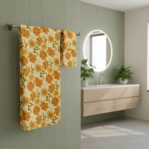 Floral jaune et orange rétro avec les années 70 Vi
