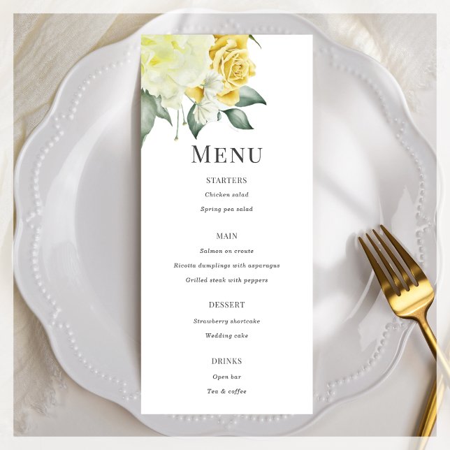 Floral jaune | Menu plat Mariage (Créateur téléchargé)