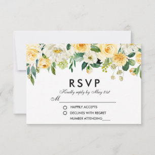Floral Jaune Or Blanc Vert Mariage RSVP
