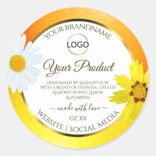 Floral Jaune Orange Blanc Étiquette de produit ave