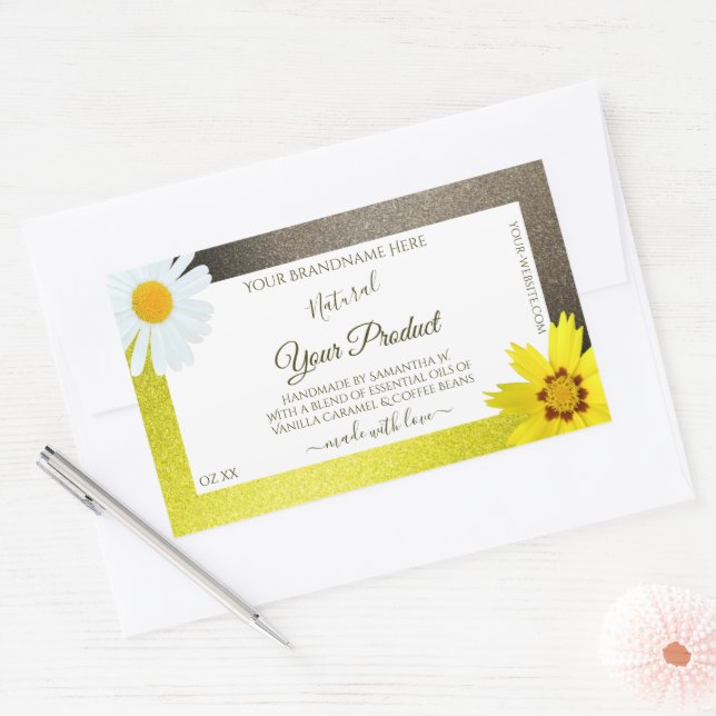 Floral Jaune Parties scintillant Brown Étiquettes  (Enveloppe)