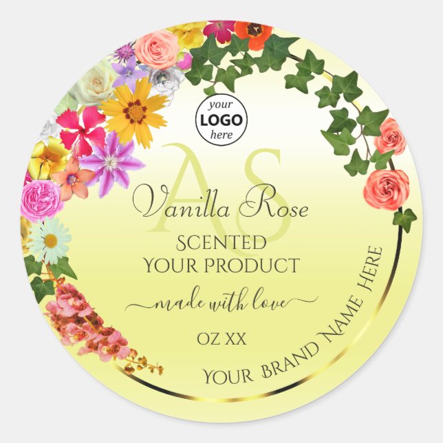 Floral Jaune Produit Étiquettes Monogramme Logo (Devant)