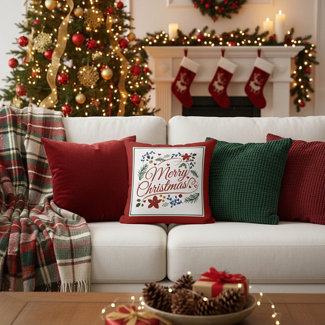 Floral Joyeux Noël  Coussin jetable (Créateur téléchargé)