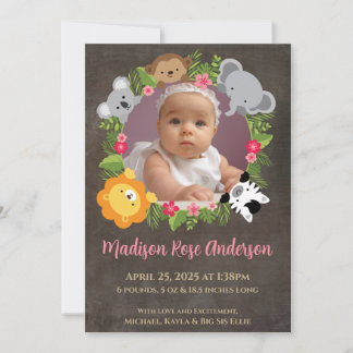 Floral Jungle Safari Wreath Baby Girl Faire-part