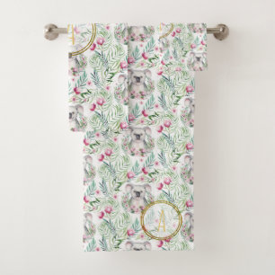 Floral KOALA OURS Monogramme Filles Pièce à couche