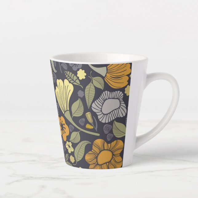 Floral Latte Mug Dark Arrière - plan (Droite)