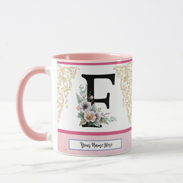 Floral Letter F – Personalized with Name Coffe Mug (Gauche)