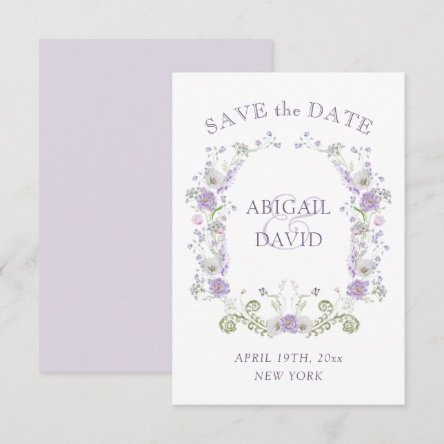 Floral Lilac Arch Frame Wedding Save The Date (Devant / Derrière)