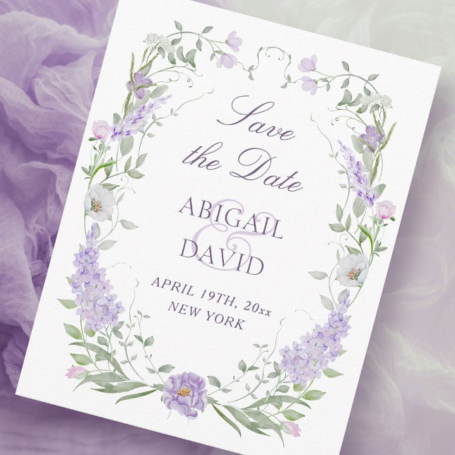 Floral Lilac Lavender Frame Wedding Save The Date (Créateur téléchargé)