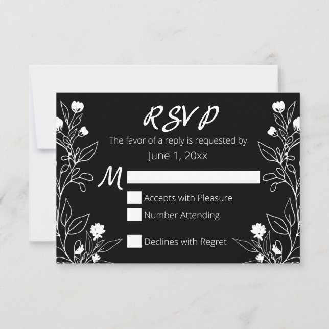 Floral Line Art blanc et noir RSVP (Devant)