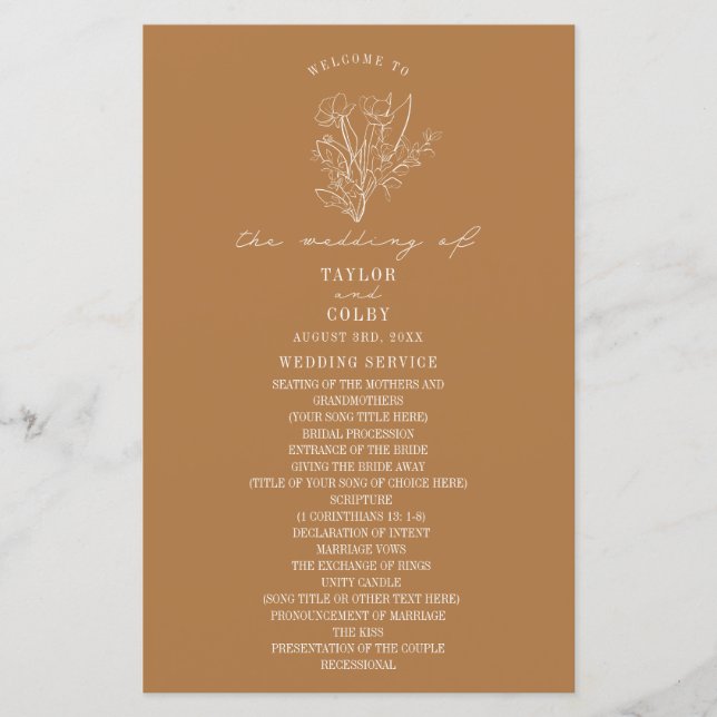 Floral Line Art Goldenrod Jaune Mariage (Devant)